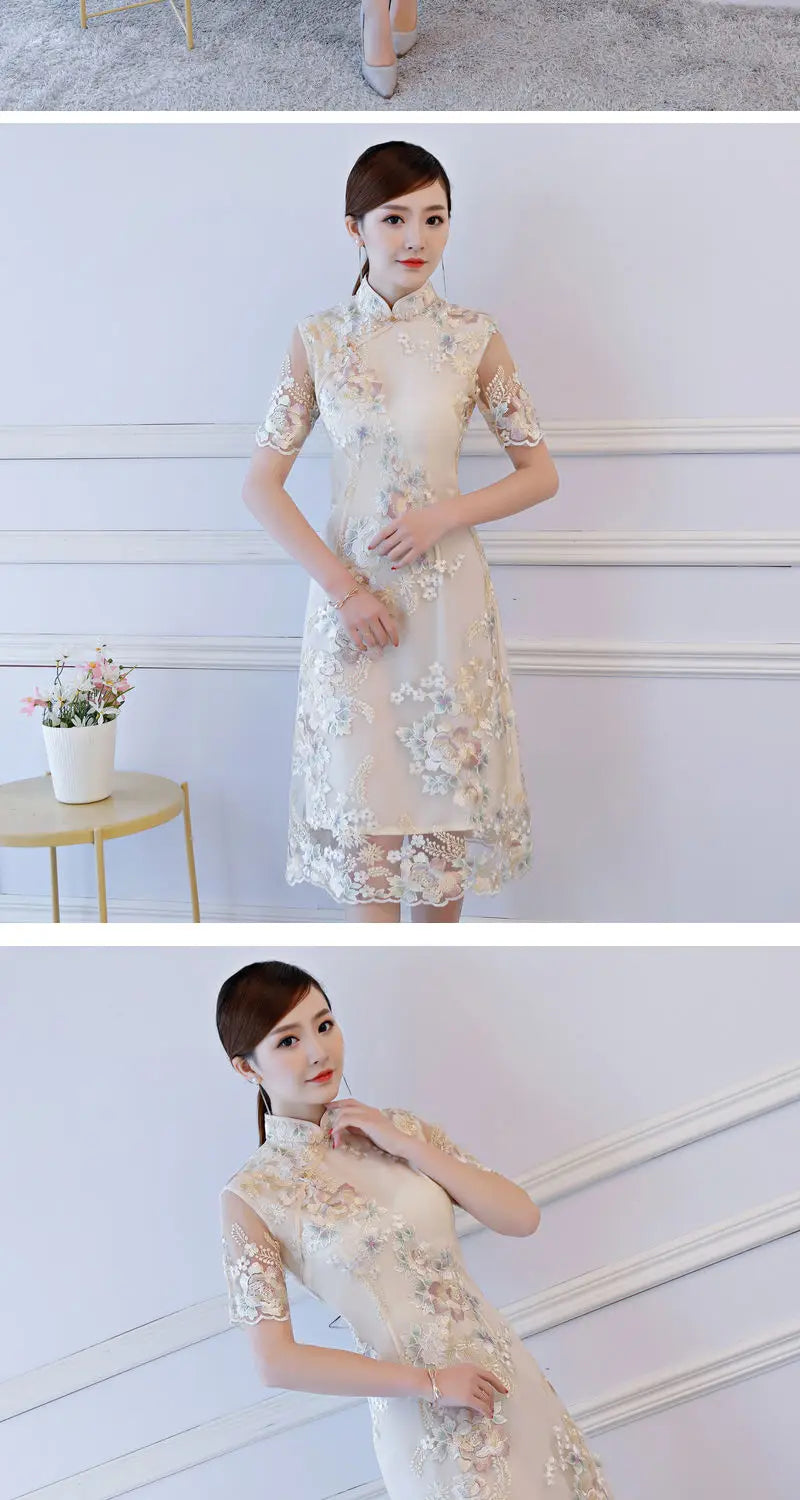 Chinese Cheongsam Traditional Wedding Qipao Woman Embroidery Elegant Daily Dress Female Embroidered Cheongsam Party Clothing - Seprincess