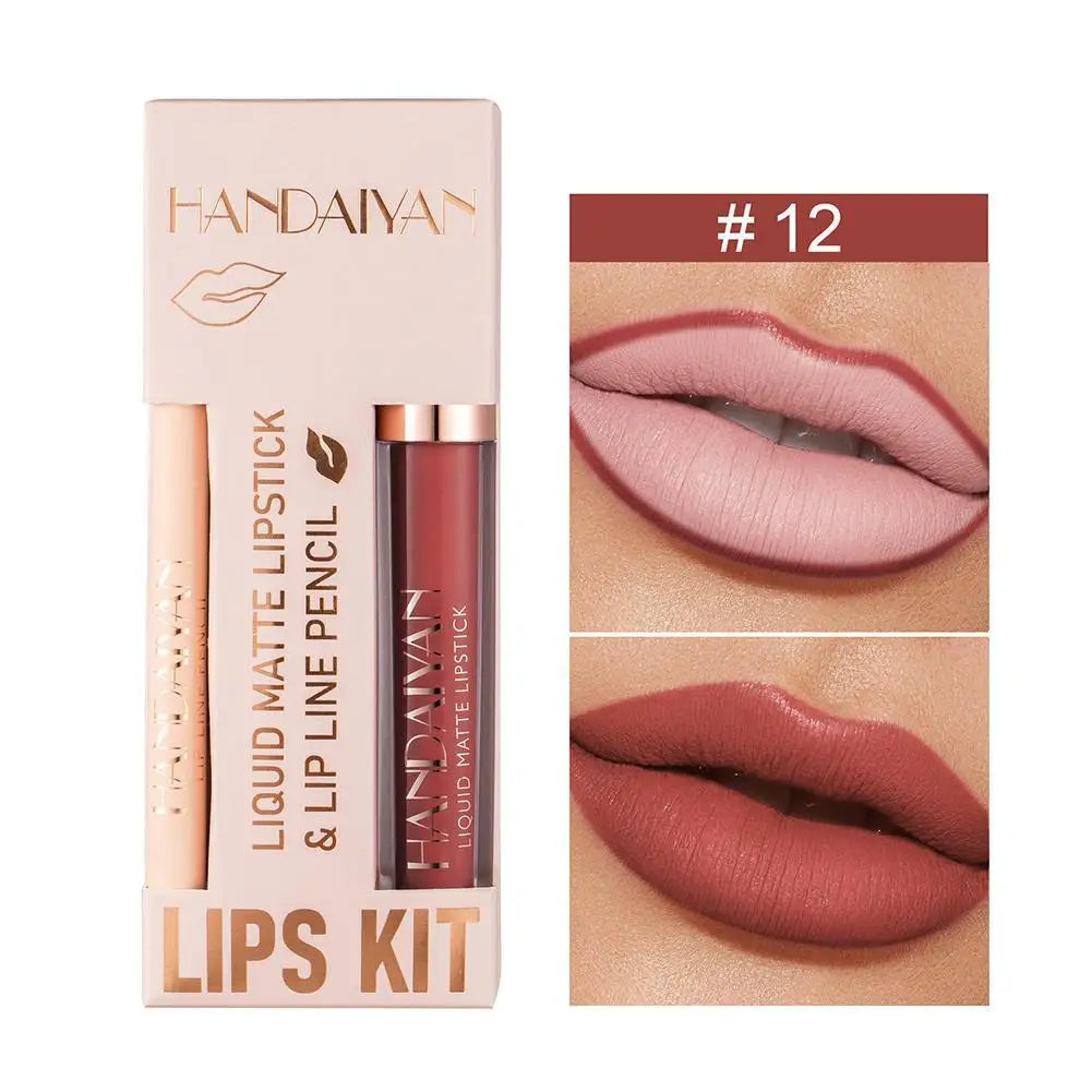 HANDAIYAN Matte Nude Brown Lipliner Pencil Lipsticks Set 12 Colors Lip Contour Kit Waterproof Non-sticky Sexy Velvet Lip Gloss