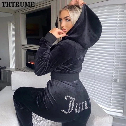 Women Fashion Vintage Two Piece Sets Casual Y2K Zipper Long Sleeve Hoodies Straight Pants Outfits Gothic 2024 New Streetwear - Seprincess