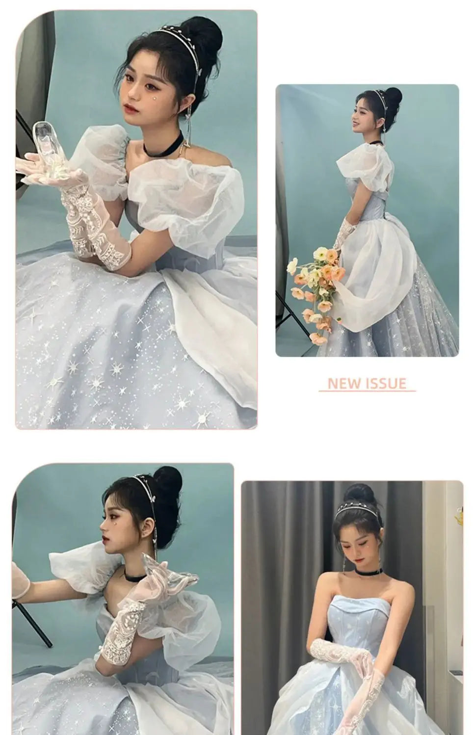 Blue Prom Dress Engagement Jacquard Dress France Vintage Sweet Korean Princess Fairy Dress Evening Party Dress - Seprincess