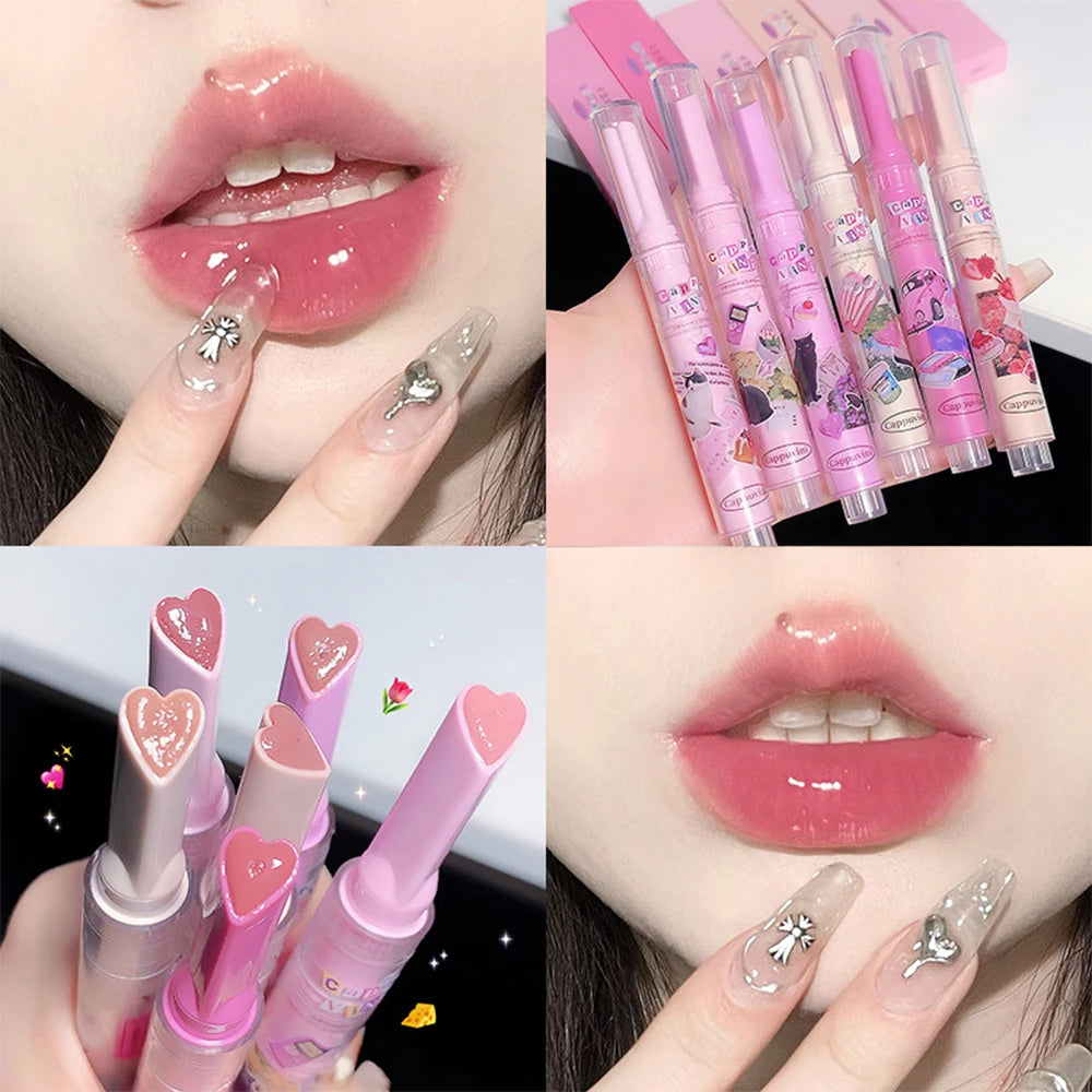 Love Shape Jelly Lipstick Waterproof Non-stick Cup Mirror Solid Lip Gloss Clear Lasting Moisturizing Lip Stick Makeup Cosmetic - Seprincess