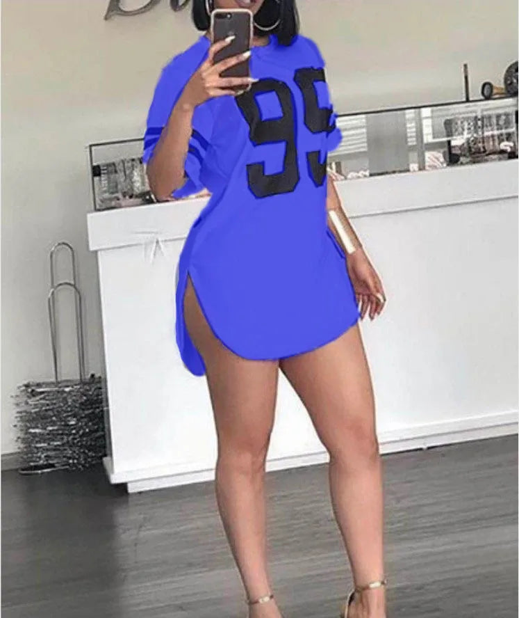 Number Print Dresses For Female Summer Sexy Fashion O Neck Women Split Mini Dresses Sports Street Clothing Casual Party Dresses - Seprincess