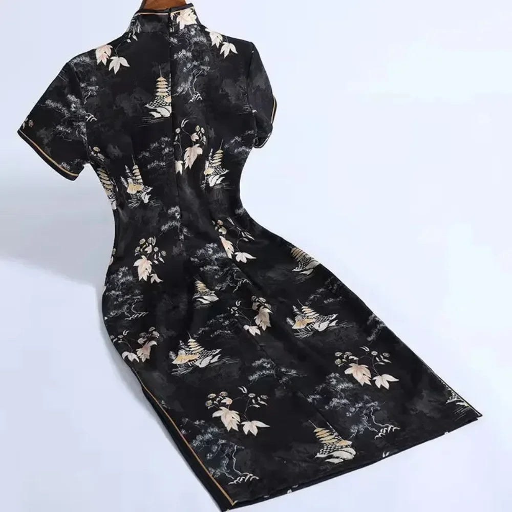 Black Evening Gown Wedding Modern Chinese Cheongsam Dress Stretch Plus Size Chipao 2XL Sexy Traditional Vintage Qipao - Seprincess