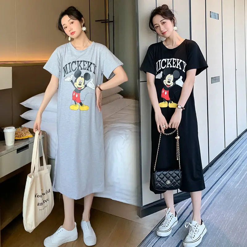 Disney Dongdaemun Maternity Dress Short Sleeve T-shirt Skirt 2022 Summer Cartoon Mickey Printed Summer Dress Fashion - Seprincess