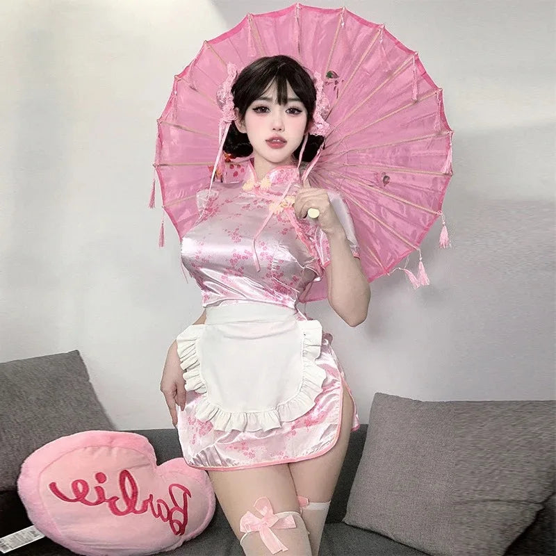 Sexy Chinese Women Cheongsam Cute Maid Role Play Outfit Apron Dress Uniform Kawaii Anime Little Chef Qipao Cosplay Costume - Seprincess