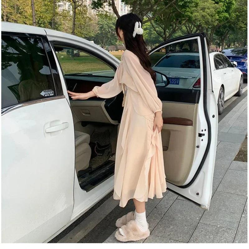 2024 Summer New Women's Ruffle Edge Tank Dress Long Sleeve Sun Protection Cardigan 2-piece Set Soft Fairy-like Design - Seprincess