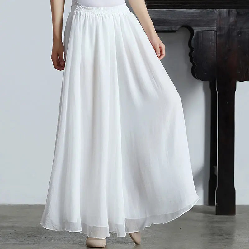 Women Chinese Classical Dance Clothing Female Elegant Trousers Practiice Clothes Modern Elastic Waist Ethnic Pants White Black - Seprincess