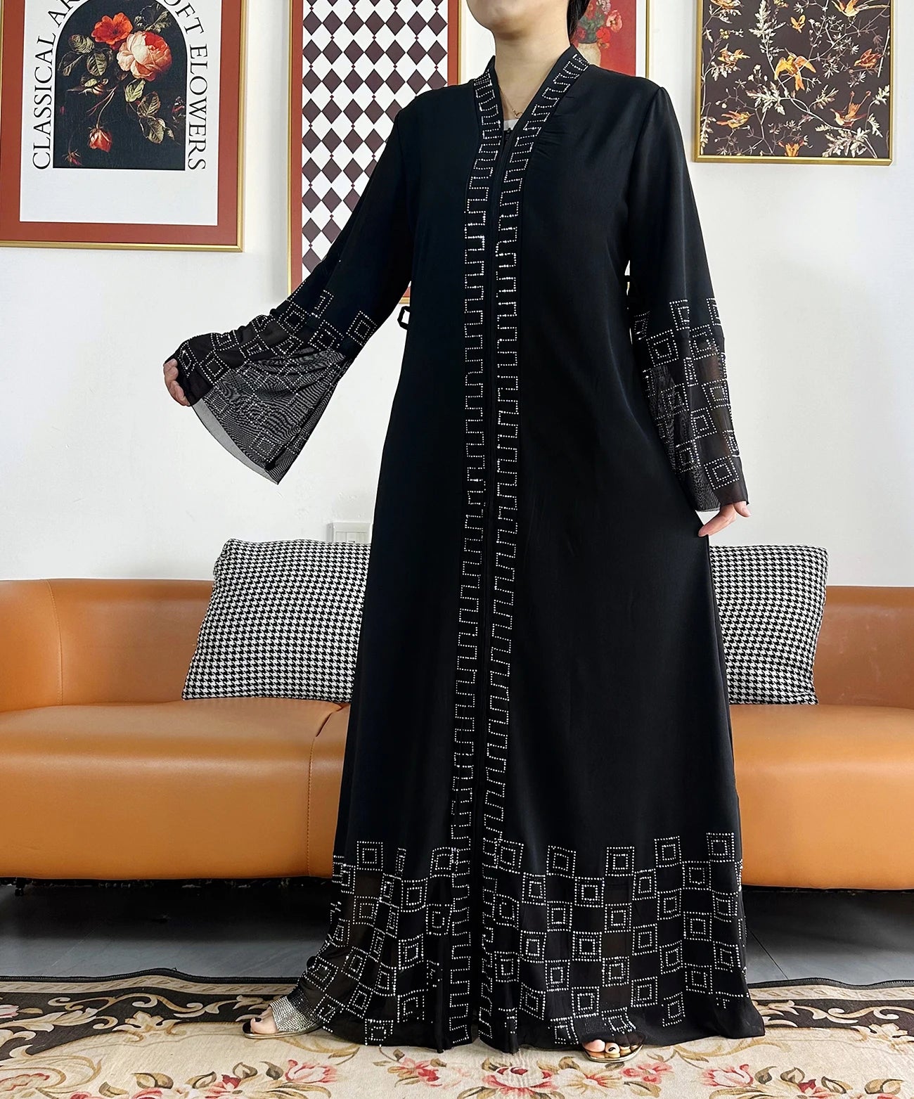 New Women Elegant Dress Chiffon Open Abaya with Zipper Muslim Women Dress Islamic Clothing Cardigan Abaya Women Muslim Dress