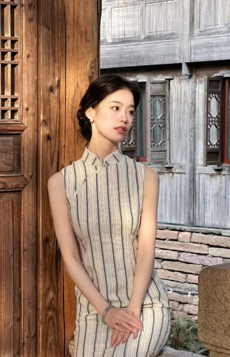 Summer chinese style qipao women youth style stripe improved sleeveless daily qipao improved OL style cheongsam dress - Seprincess