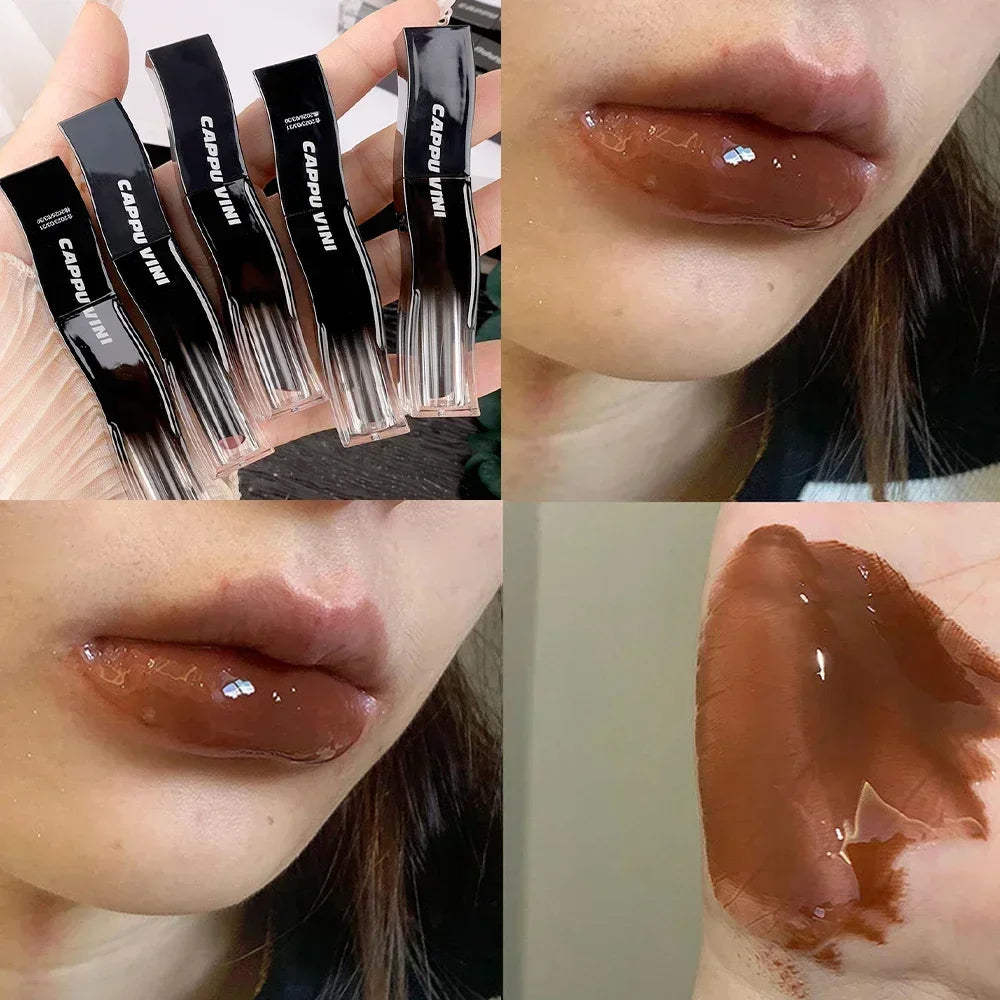 New Jelly Mirror Black Tube Lipstick Long Lasting Non-stick Cup Moisturize Water Light Lip Gloss Korean Lips Makeup Cosmetic 1pc