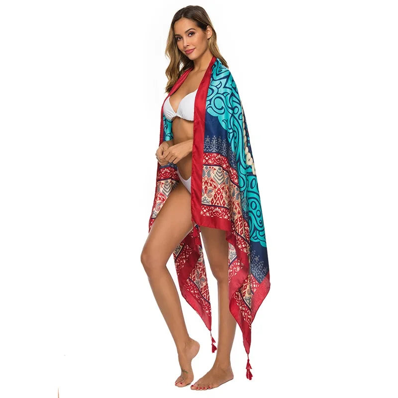 2018 New 90x180cm Twill cotton Pareo Beach Cover-Ups Women Large Beach Dress Bikini Bathing Swimwear Cover Up Sarong Wrap Scarf