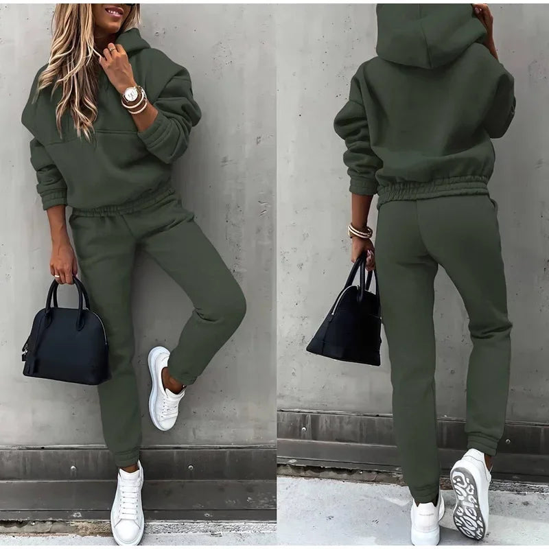 Hoodies Suit Autumn Winter Solid Casual Tracksuit Women Fleece 2 Pieces Set Sports Sweatshirts Pullover Home Sweatpants Outfits - Seprincess