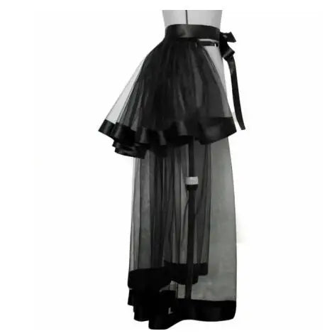 Women Punk Puffy Ruffle Tutu Bustle Skirts Sexy Steampunk Cocktail Party Tie-on Overskirt Gothic Tulle Skirt for Female - Seprincess