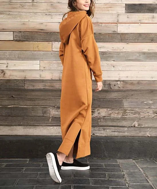 Autumn Winter Women's Loose Knitted Hooded Long Dress Plush Warm Casual Large Pocket Dresses For Women - Seprincess