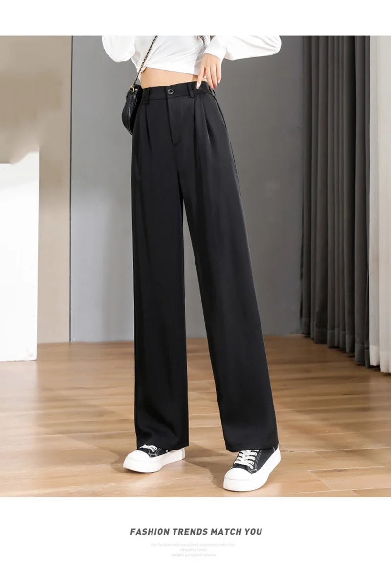 Women Chic Office Wear Straight Pants Vintage High Ladies Trousers Baggy Korean 2024 Spring/Summer/Autumn Wide Leg Female