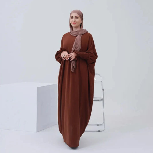 Casual Abaya Butterfly Smocked Sleeve Islamic Long Dress Dubai Turkish Modesty Abayas Muslim Prayer Hijab Robe for Women Ramadan - Seprincess