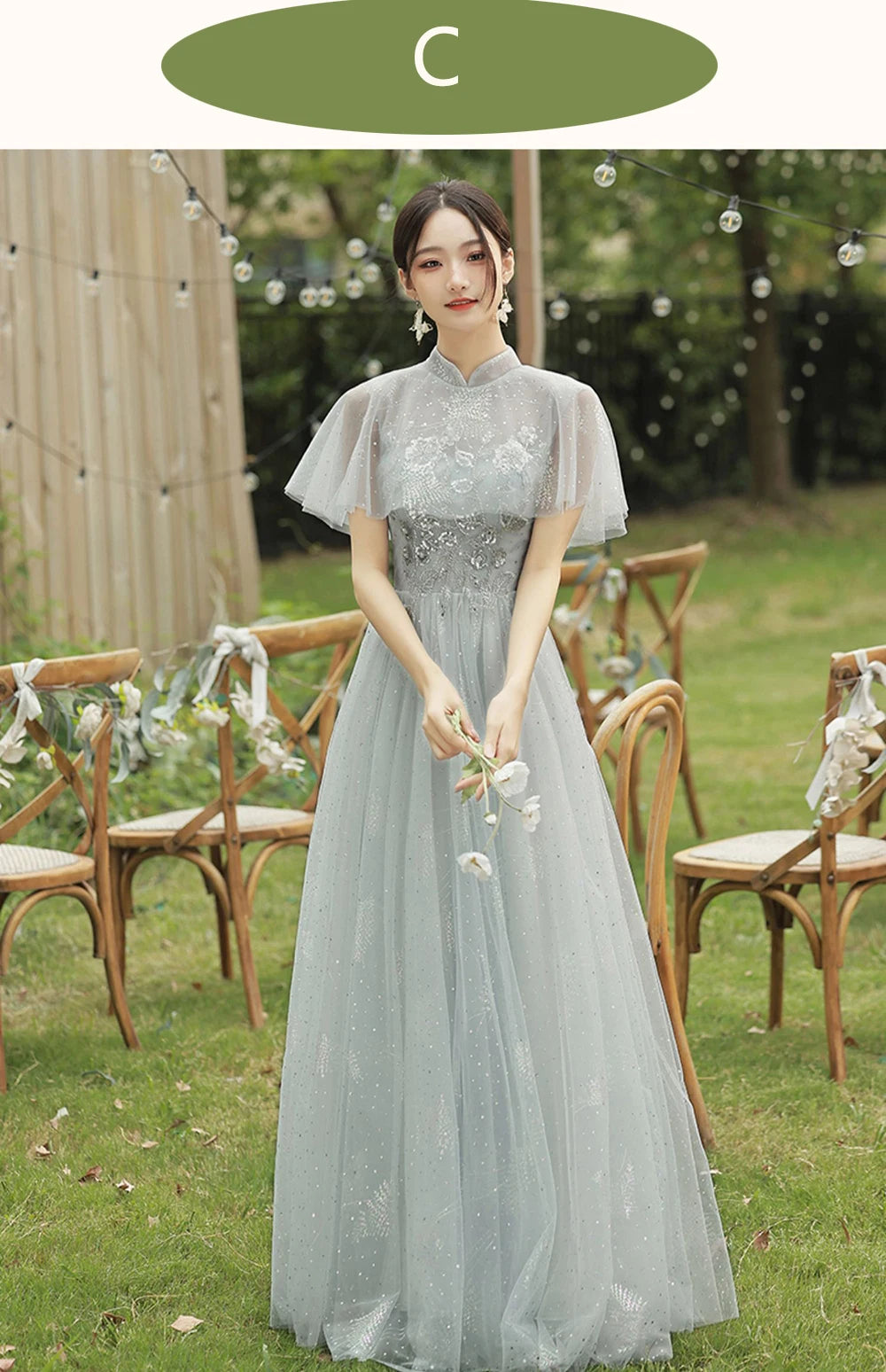 4 Styles Grey Bridesmaid Dress Women's Elegant V-neck Sequins Shawl Collar Slim A-line Gown Light Luxury Wedding Party Vestido