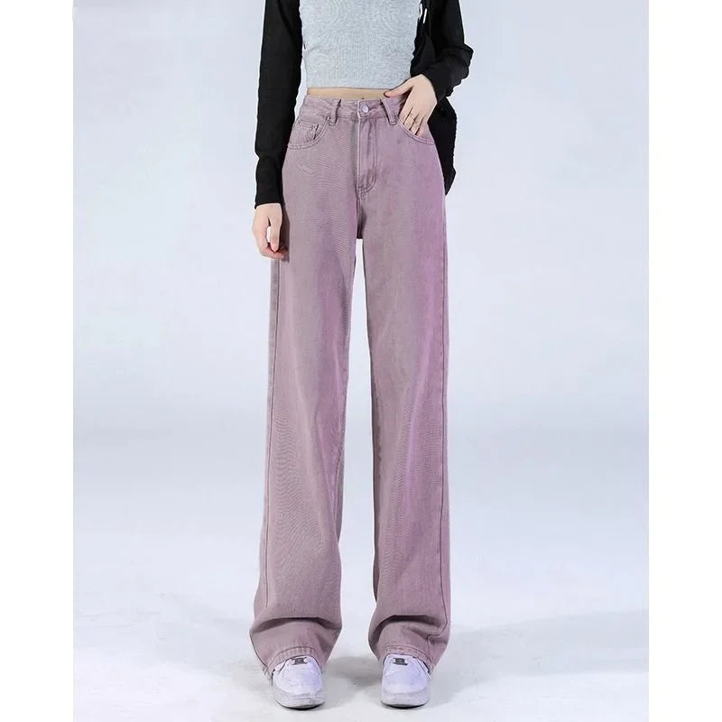 Petite Straight-Leg Jeans Women's Vintage High-Waisted Loose-Fit Bell Bottoms Autumn Season New Style Taller Legging Pants