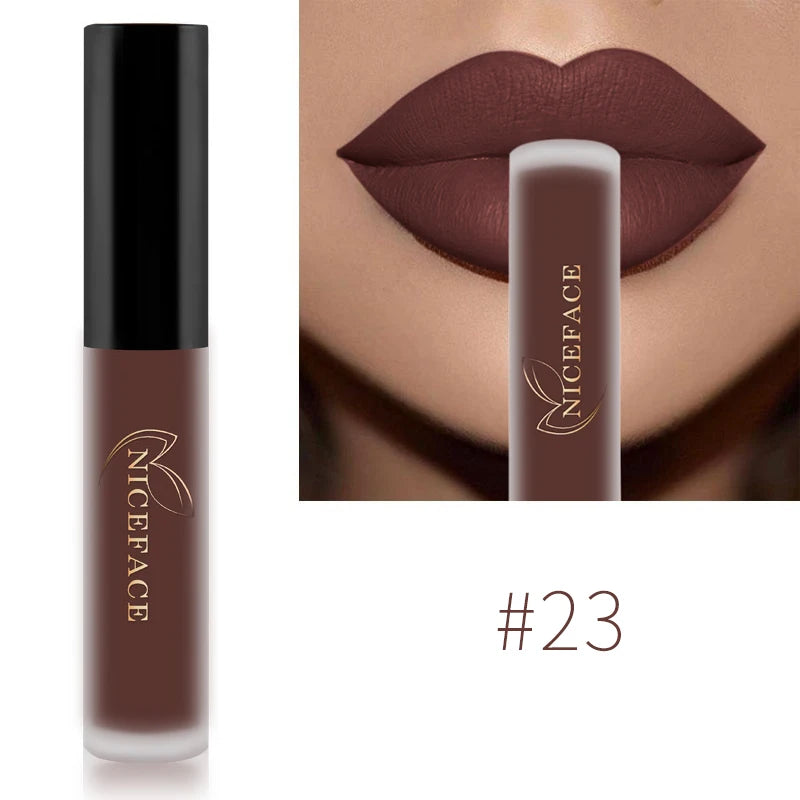 NICEFACE Hot Color Lip Gloss Waterproof Matt Lipgloss Lasting Nude Liquid Lipstick Cosmetic Sexy Women Lip Tint Makeup Lip Stain