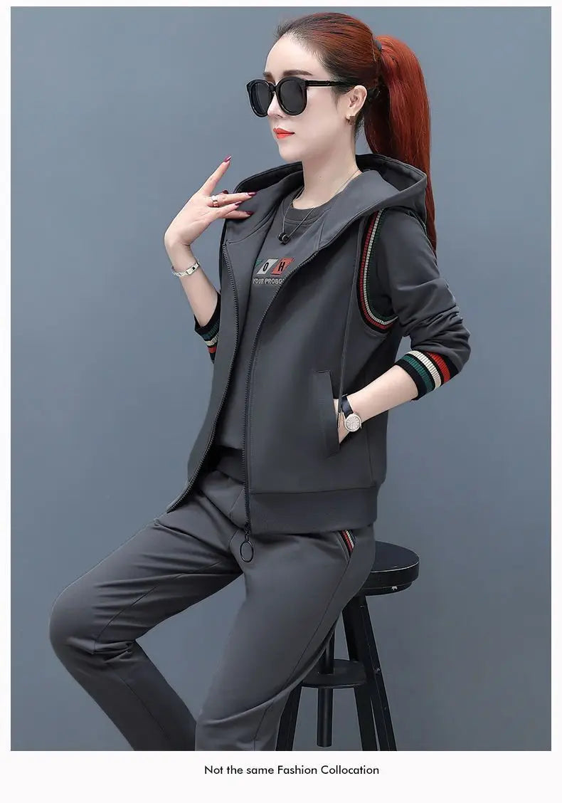 Fashion Women's Suit 2024 New Korean Version Spring and Autumn Long Sleeve Top Casual Sportswear Elegant Women's Three Suits - Seprincess