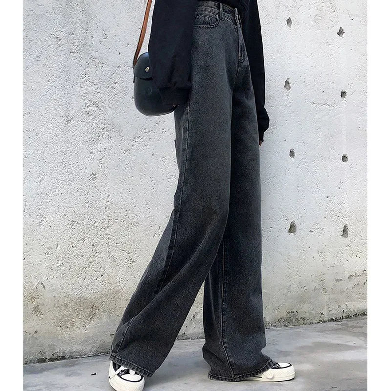 Petite Straight-Leg Jeans Women's Vintage High-Waisted Loose-Fit Bell Bottoms Autumn Season New Style Taller Legging Pants