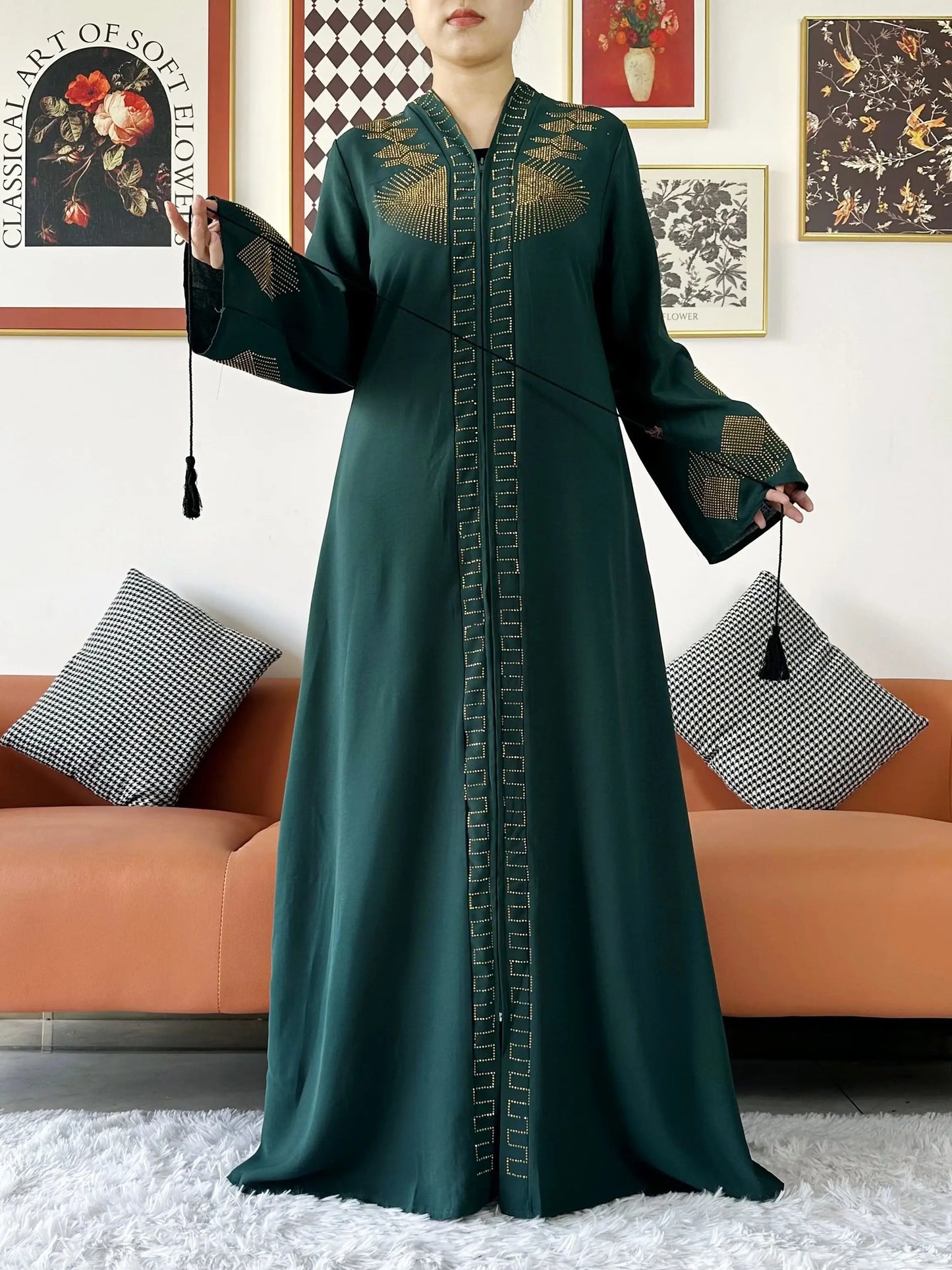 New Women Elegant Dress Chiffon Open Abaya with Zipper Muslim Women Dress Islamic Clothing Cardigan Abaya Women Muslim Dress