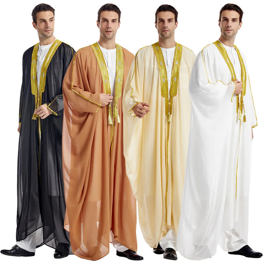 Eid Muslim Men Jubba Thobe Mens Cardigan Abaya Long Dress Islamic Ramadan Kimono Long Robe Saudi Arabic Musulman Caftan Dubai - Seprincess