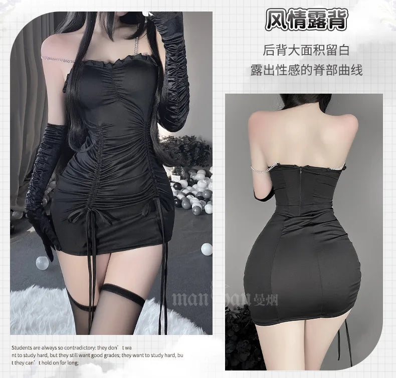 Fashion Sexy Mini Dress Underwear Sexy Drawstring Strap Wrap Hip Short Dress Elegant Irregular Dresses 2023 New Tops Sweet F492 - Seprincess