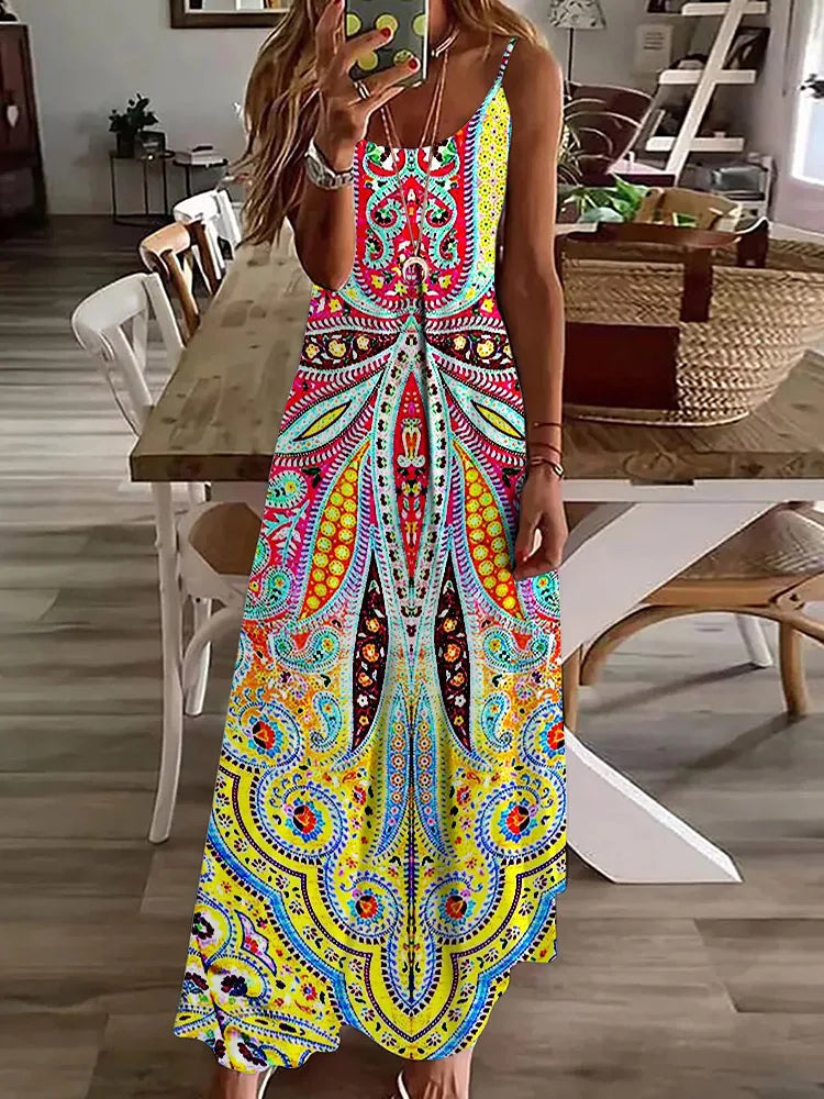 2024 New Spring And Summer Fashion Elegant Women's Long Dress Street Daily Strap Dress Paisley Printied Women's Casual Dress - Seprincess