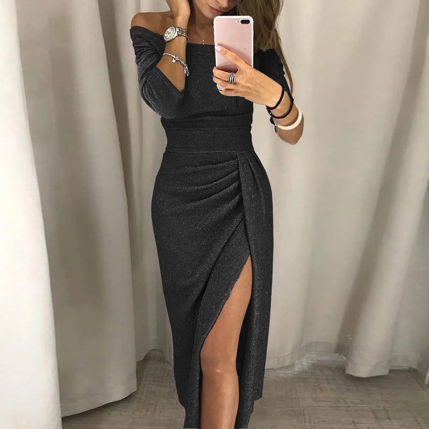 2024 Autumn Women Dresses Evening Party Women Dress Off Shoulder High Slit Tight Elegant Long Dress Sexy Club Dress Vestidos - Seprincess