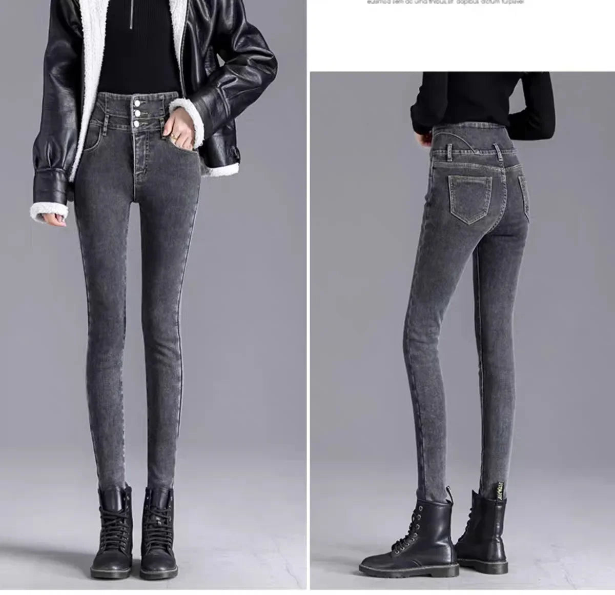 2024 Autumn/Winter New Solid Color Slim Fit Women's Jeans High Waist Buttoned Wool Lined And Thickened Pencil Leggings