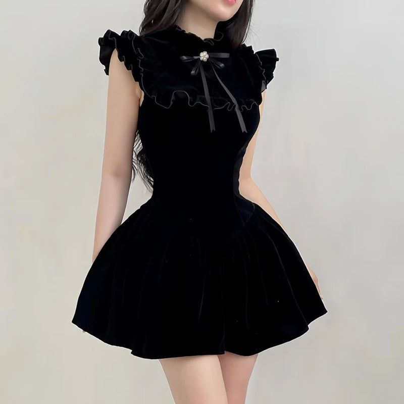 Rockmore Elegant Velvet Black Mini Dresses Sleeveless A-line Korean Fashion Birthday Party Coquette Sexy Ballroom Dress Women - Seprincess