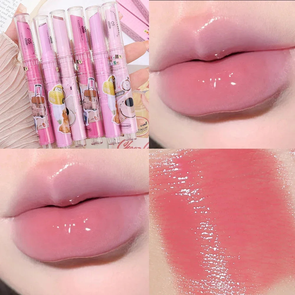 Jelly Pink Lipsticks Pen Moisturizing Lasting Mirror Water Light Solid Lip Gloss Glass Clear Lip Glaze Makeup Korean Cosmetics - Seprincess