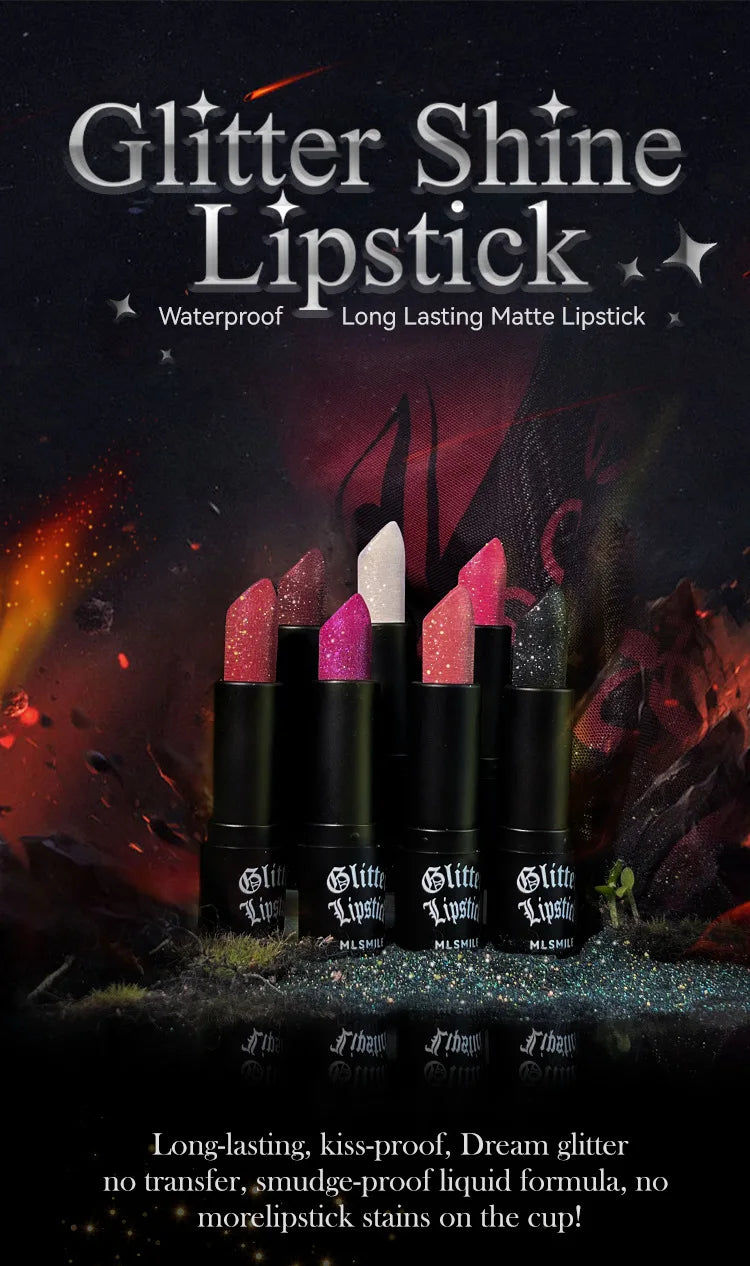 Waterproof Glitter Lipsticks Punk Style Nude Matte Not Fading Pearlescent Sexy Red Pink Velvet Lipsticks Lips Makeup Cosmetic - Seprincess