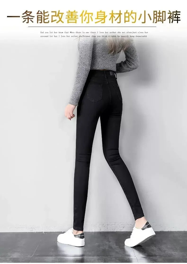 Woman Jeans Pants Black High Waist Autumn Stretch Skinny Tappered Pants Long Pants Pantalones Vaqueros Mujer