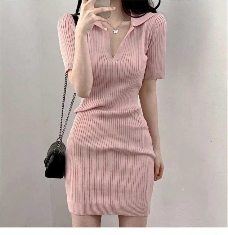 Summer Short Sleeve Dress Women Slim Knitting Female Clothes Streetwear Vacation Casual Soft Sweet Sexy Korea Fashion Dress 2024 - Seprincess