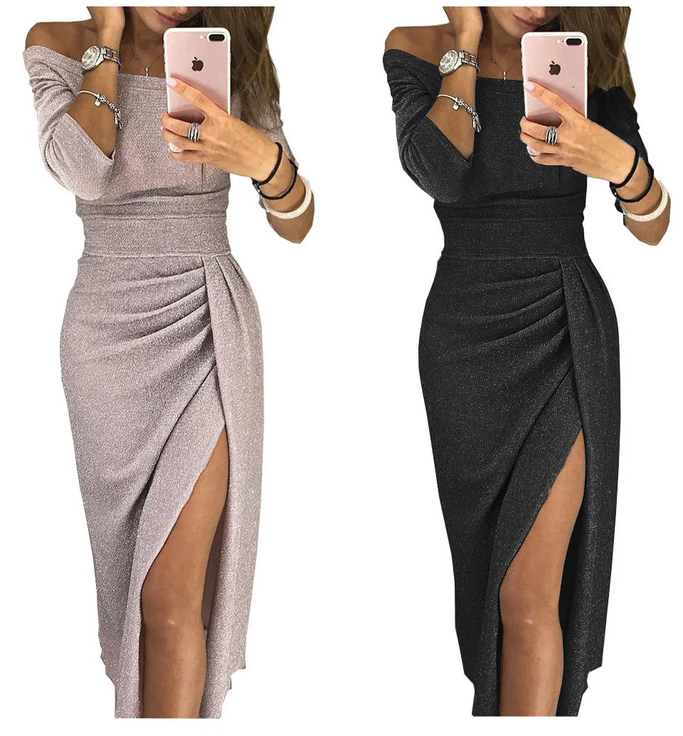 Spring Summer Women Clothes 2022 Elegant Long Dress Sexy Club Dress Evening Party Women Dresses Off Shoulder High Waist Vestido - Seprincess