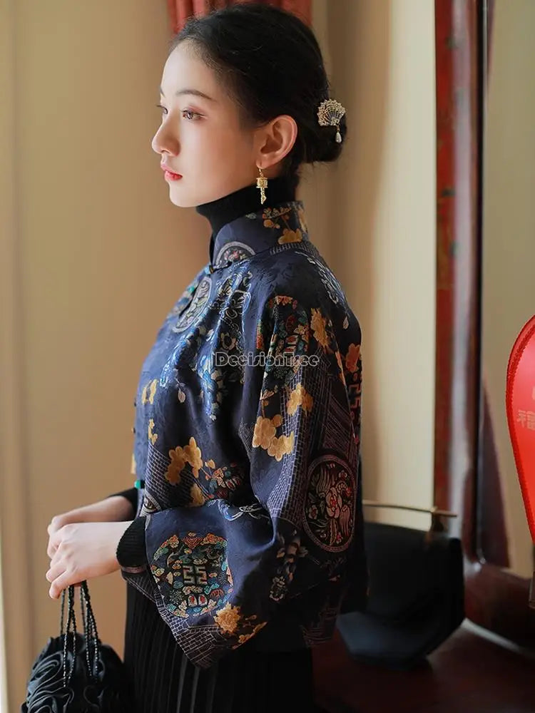 2024 spring autumn chinese style traditional hanfu top print cheongsam oriental blouse elegant festival party dress qipao top - Seprincess