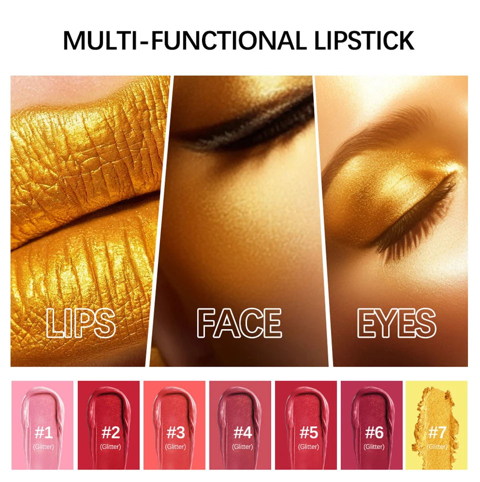 New Glitter Lipstick Moisturizing Gold Lipstick Long Lasting Lipstick Shiny Lip Gloss Velvet Matte Lipstick Glitter Lip Kit - Seprincess