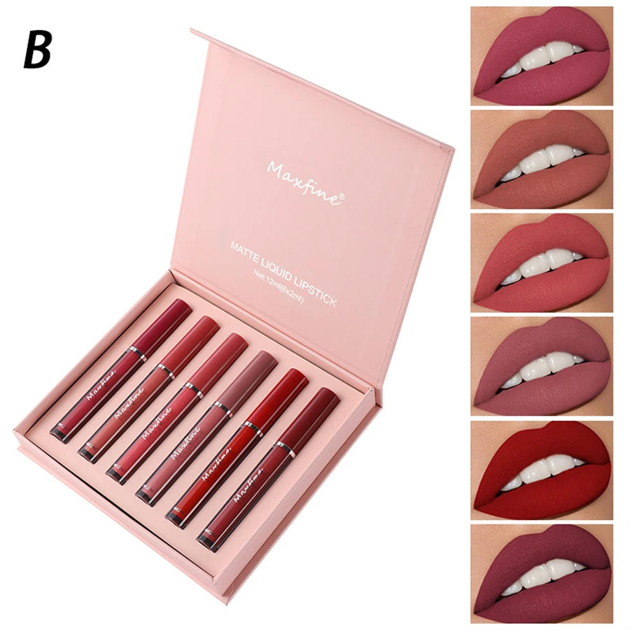 Holiday Gift Box 6PC/Set Matte Velvet Lip Gloss Waterproof Moisturizing Long-lasting Liquid Lipstick - Seprincess