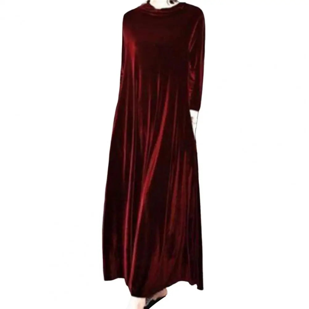 2024 Winter Women Turtleneck Long Maxi Velvet Dress, Elegant Long Sleeves Party Dress,Autumn Velour Dress - Seprincess