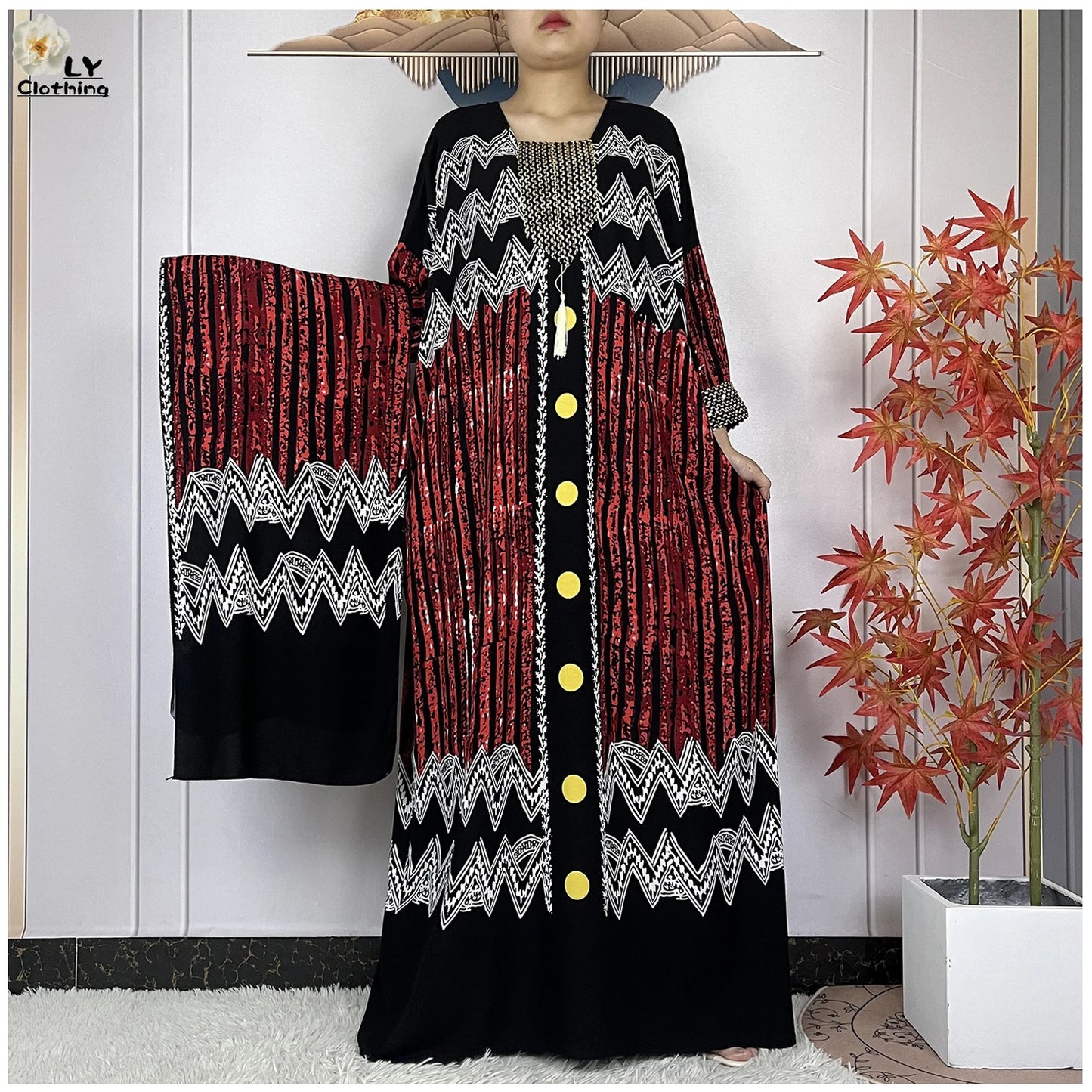 2024New Dubai Party Dress Muslim Femme Long Sleeves Printing Sequins Loose Boubou Maxi Islam Women Cotton African Abaya Clothing - Seprincess