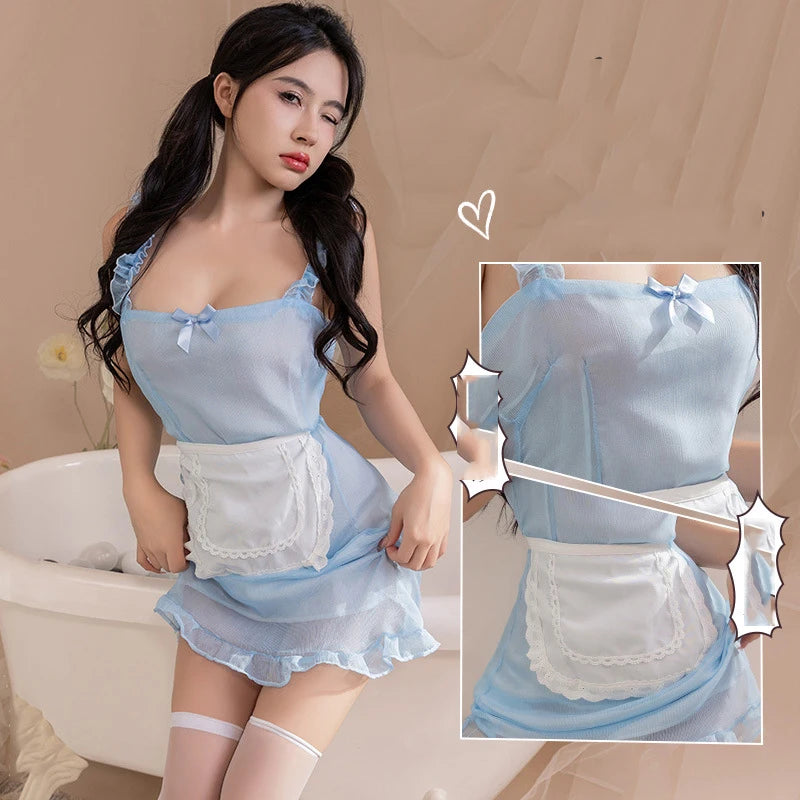 Sex Erotic lingerie Butterfly lace apron suspender maid outfit maid uniform Cosplay lolita School uniform adult sexy nights xxx - Seprincess