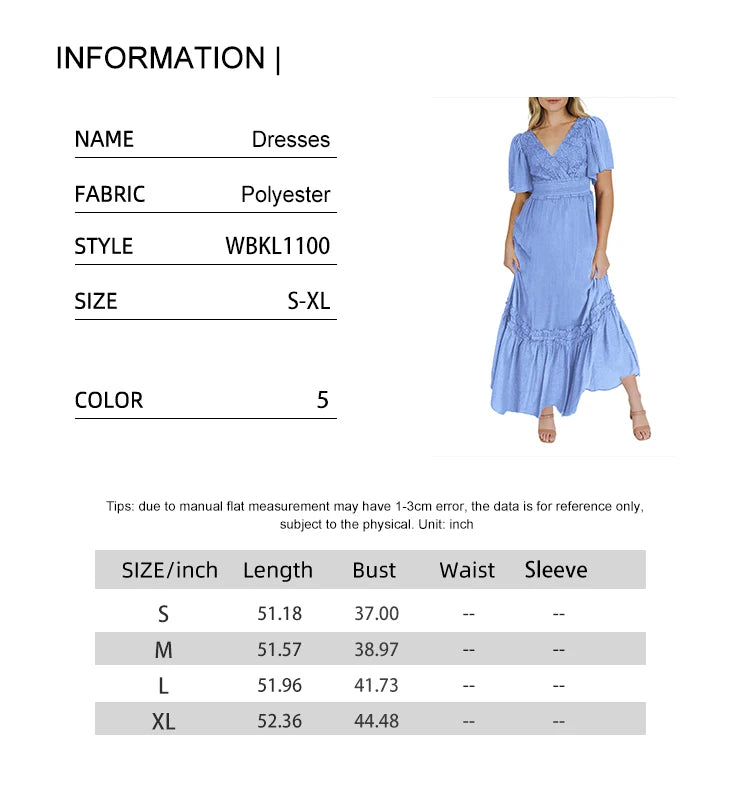 Women's V Neck Formal Lace V Neck Maxi Dress Ruffle Fringe Short Sleeve Boho Wedding Guest Long Dresses - Seprincess