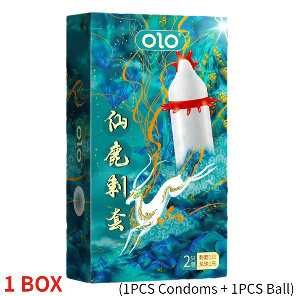 1 Box OLO Sex Fun Spiked Condoms Sex Toys For Men 18+ Ultra-Thin Condoms G-Spot Stimulation Penis Sleeve With Ball Adult Sexshop - Seprincess