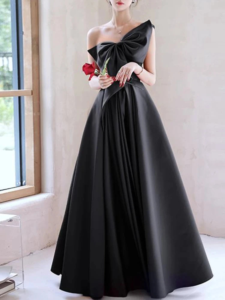 Elegant Temperament Prom Vestidos Bow Draped One-shoulder Strapless Cross Lace Up Graduation Dress Trendy Party Evening Dresses - Seprincess