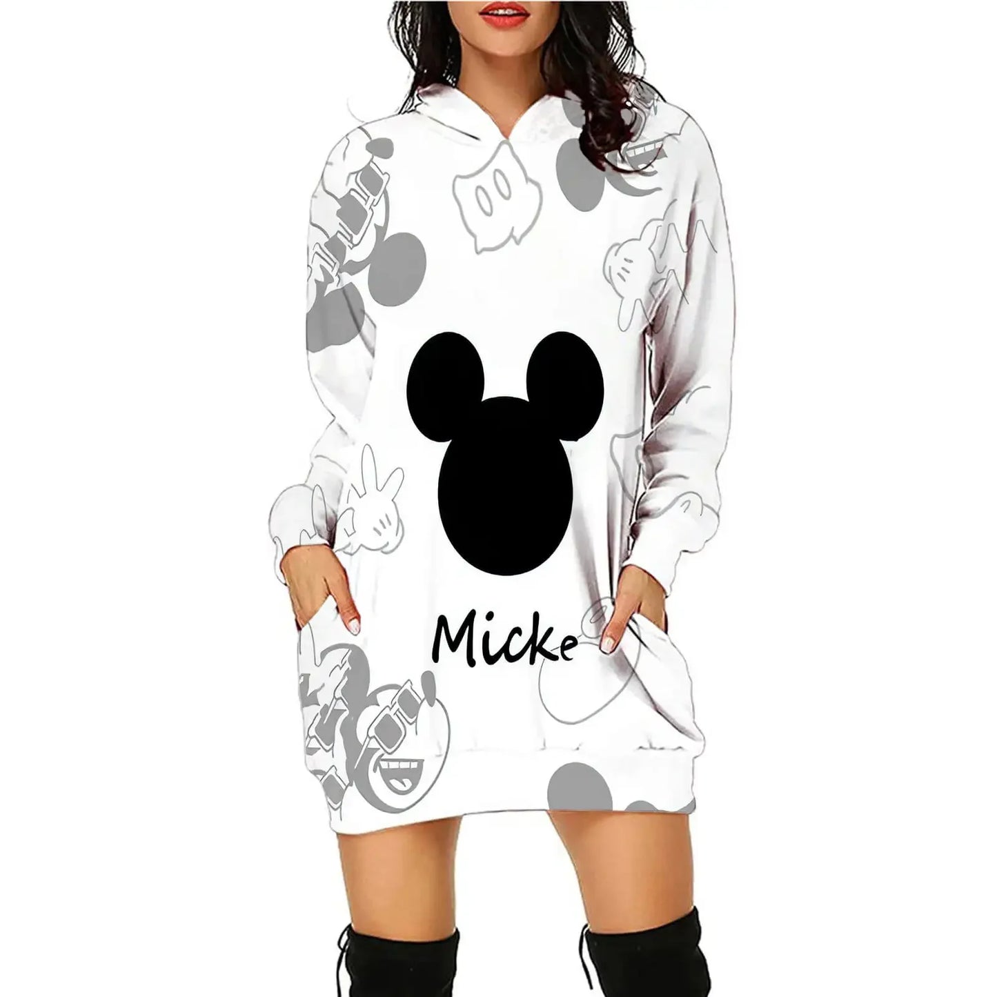 Disney Minnie Mickey Mouse Women's Dress 3D Dye Print Fashion Fall Winter Hoodie Casual Sexy Dress Loose Kawaii Dress - Seprincess