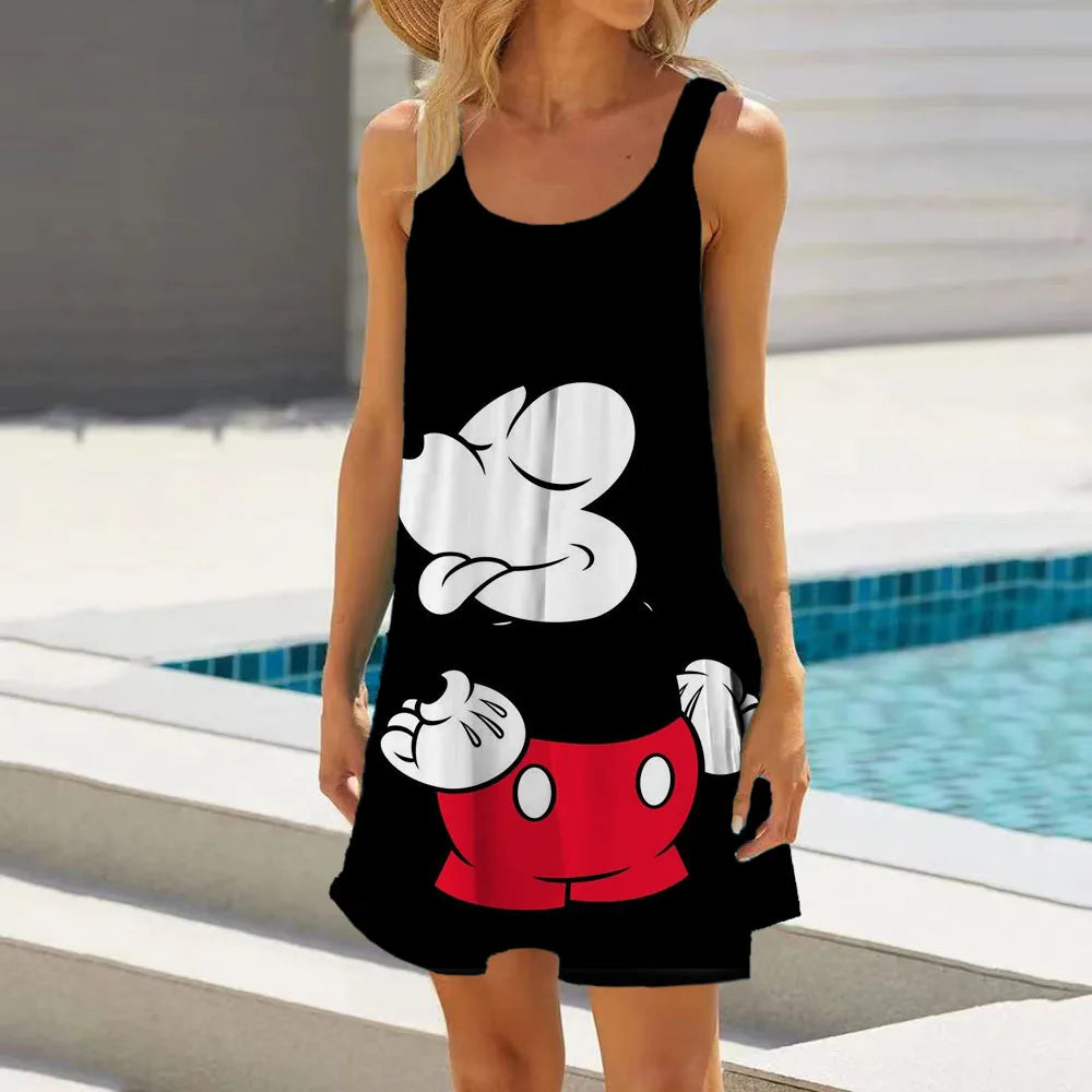 Minnie Mouse Elegant Dresses For Women Woman 2024 Disney Beach Dress Mickey Dress Fashion Top Print Casual Loose Oversized Dyr - Seprincess