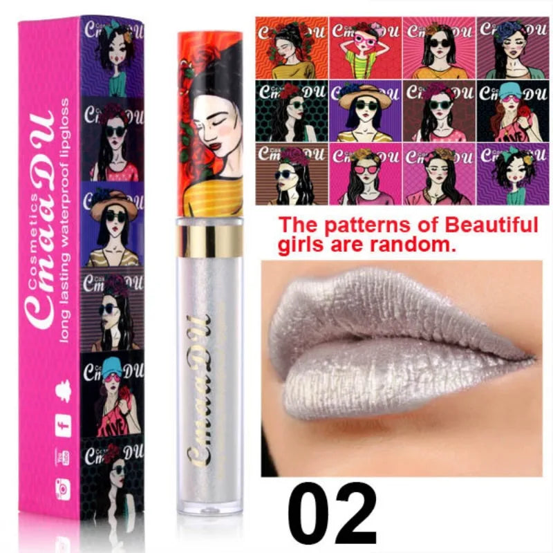 CmaaDu Glitter Lip Gloss Beauty Girl Diamond Shimmer Lip Tint Make Up Waterproof Long Lasting Gray Flash Liquid Lipstick Makeup - Seprincess