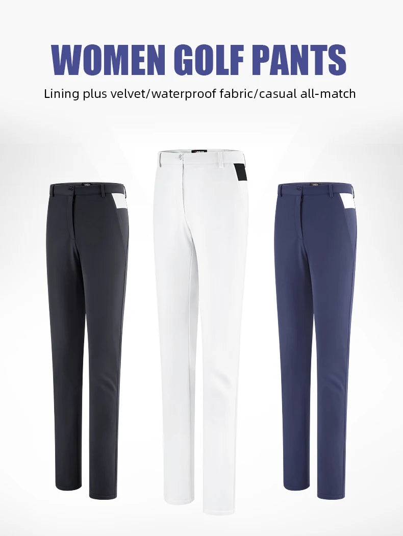 PGM Autumn Winter Waterproof Women Golf Trousers Thick Keep Warm Long Pant Plus Velvet Golf Ball Pants Windproof Tennis Clothing